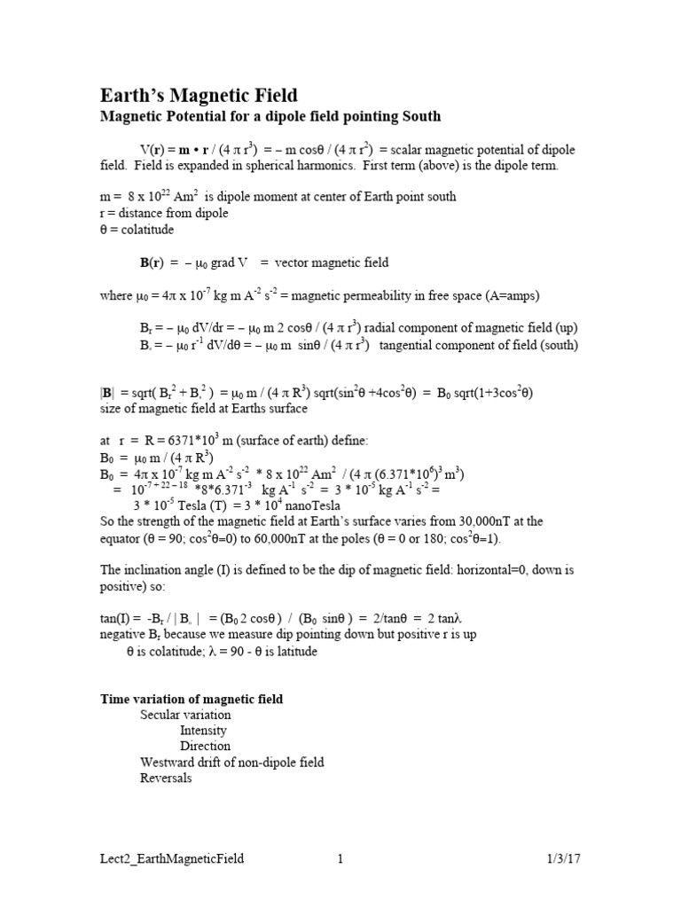 Lect2 EarthMagneticField | PDF | Earth's Magnetic Field | Electromagnetism