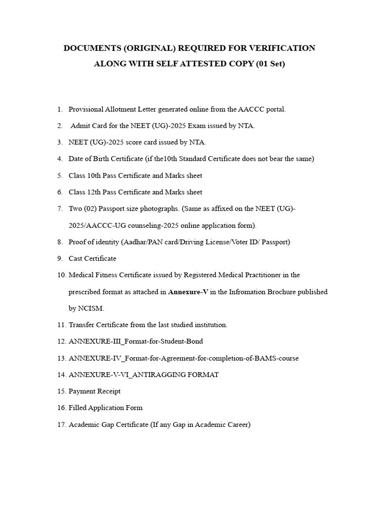 Documents Required For Verification | PDF