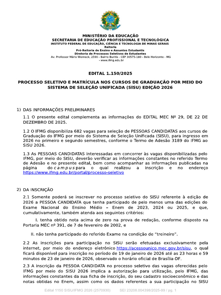 Edital Sisu Ifmg | PDF