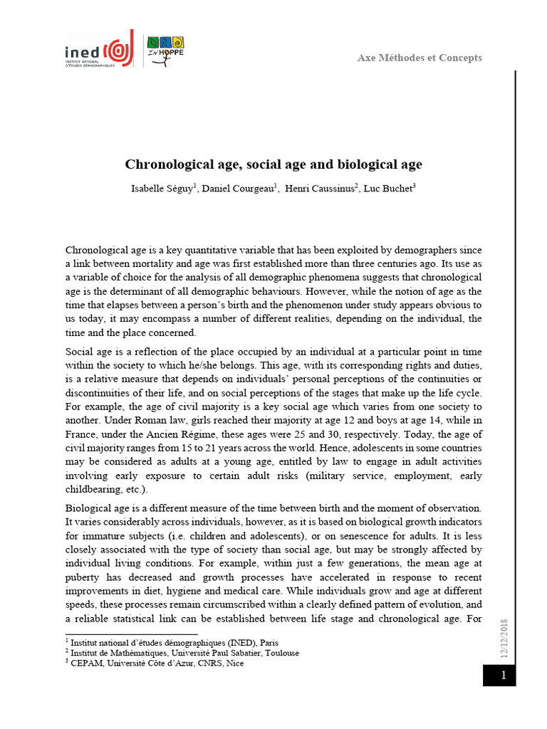 Chronological Age Social Age and Biological Age | PDF | Statistical ...