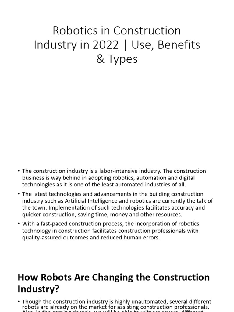 L-03 Robotics in Construction Industry | PDF | 3 D Printing | Automation