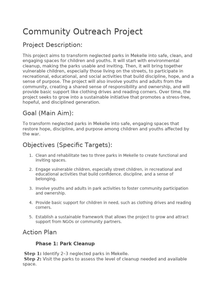 Community Outreach Project | PDF | Non Governmental Organization ...