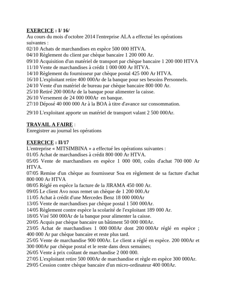 EXO Compta 2eme Partie Journal | PDF | Banques | Facture