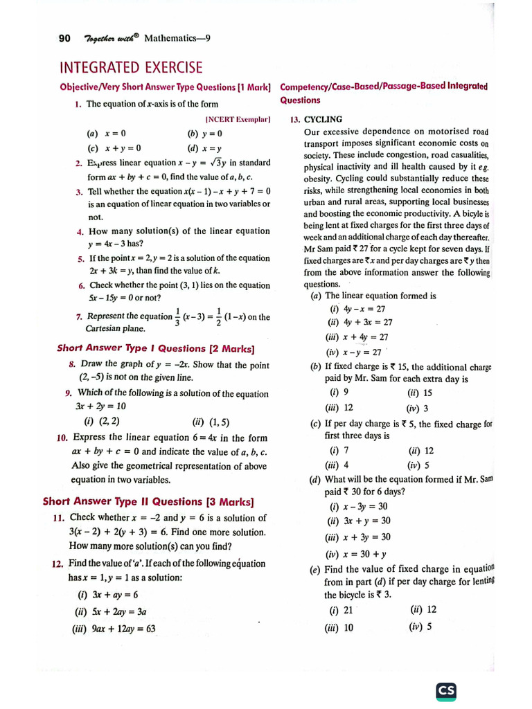 Ch4 Linear Equations in Two Variables | PDF