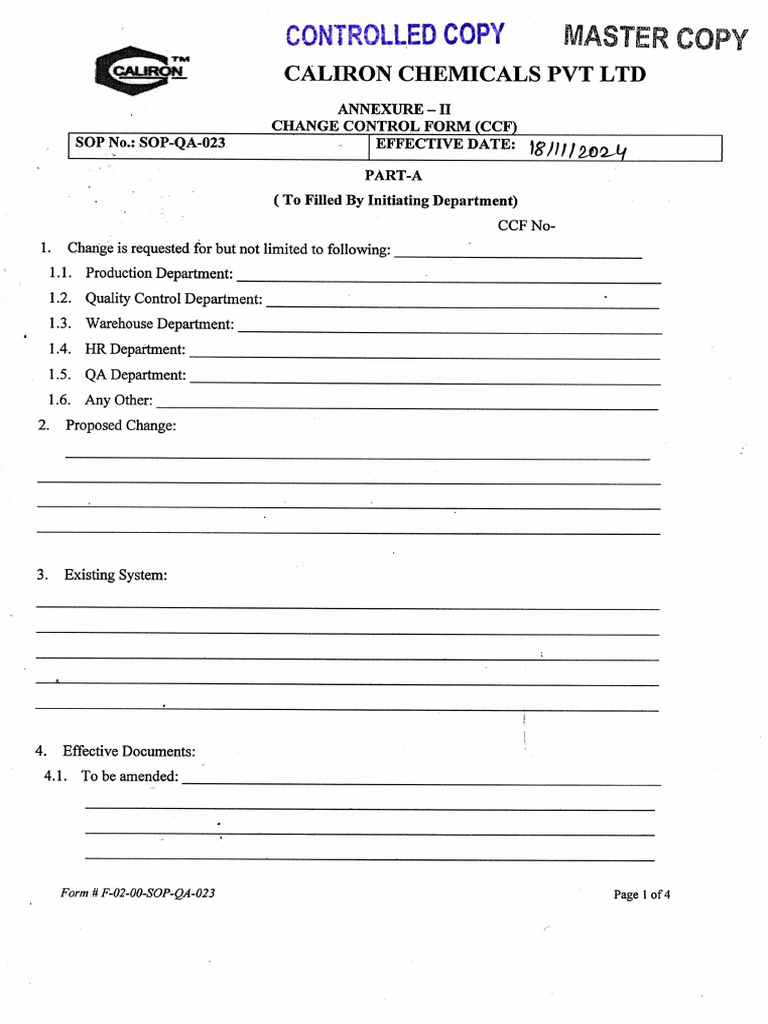 Change Control Form | PDF