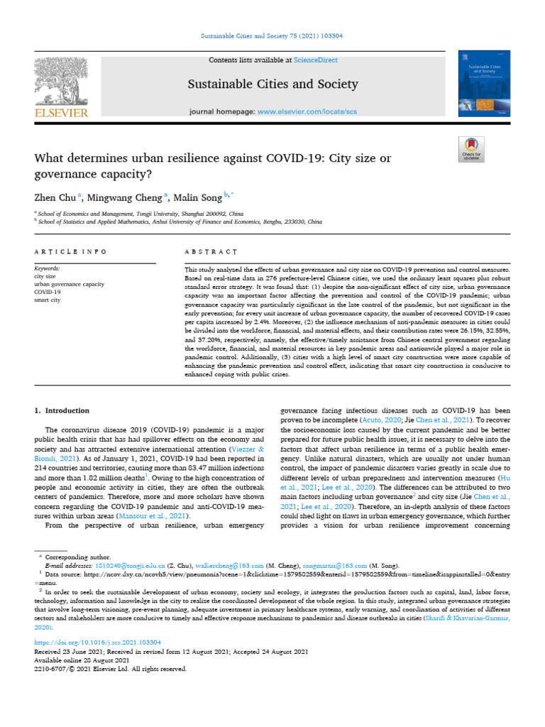 What Determines Urban Resilience Against COVID 19 C - 2021 ...