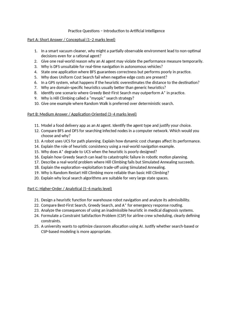AI Practice Questions Mid Sem | PDF | Artificial Intelligence ...