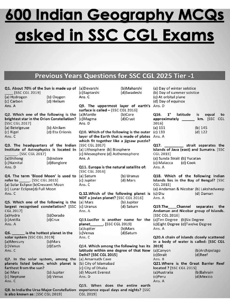 600 Geo Questions | PDF