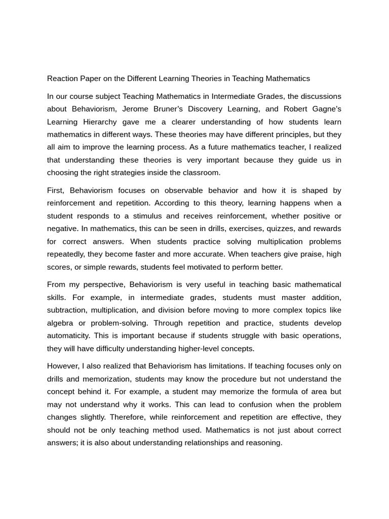 Reaction Paper 2 Final | PDF | Learning | Mathematics
