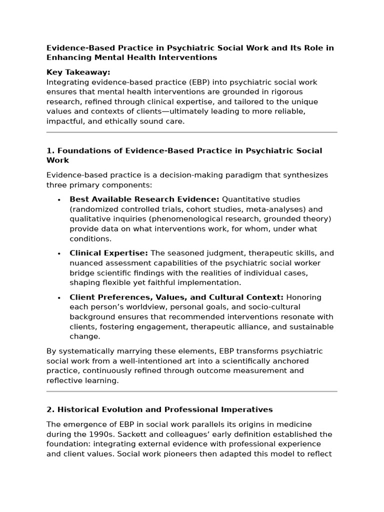 Evidence Based Practice-Psw | PDF | Cognitive Behavioral Therapy ...