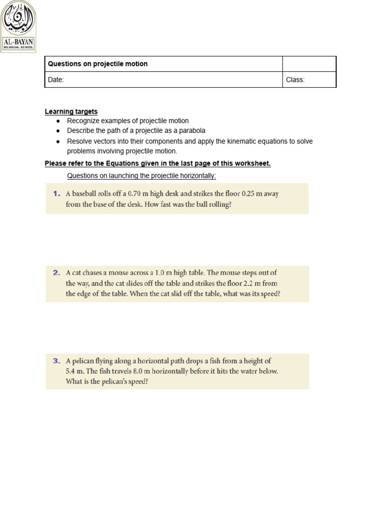 4.projectile Motion Formative+Practice 2 | PDF
