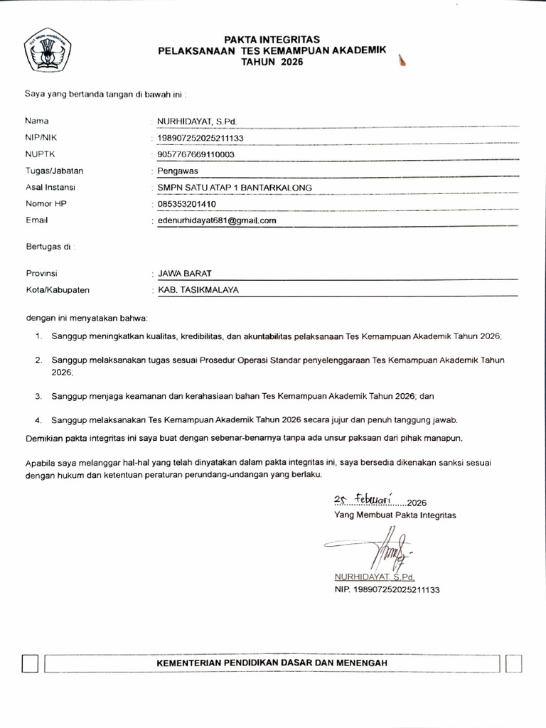 Surat Pernyataan Ptka 2026 | PDF