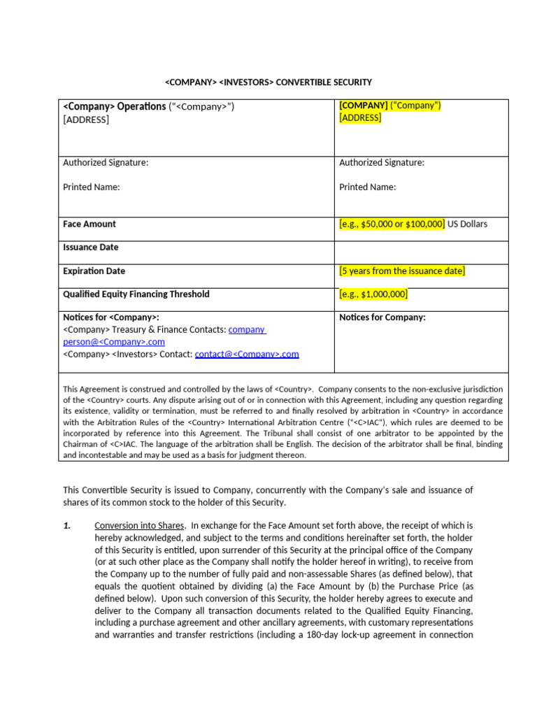 Convertible Note Template | PDF | Securities (Finance) | Stocks