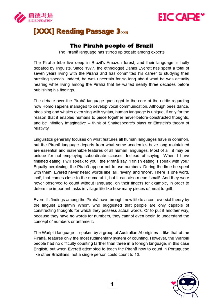 The Pirahã People of Brazil | PDF | Cognitive Science | Linguistics