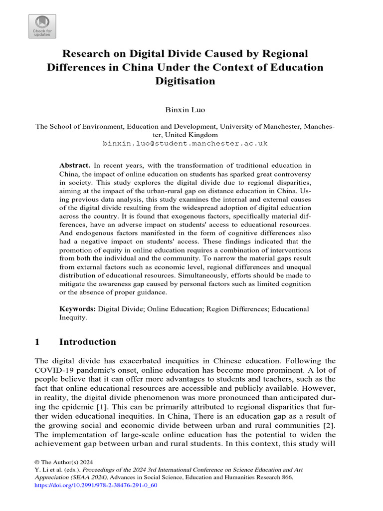 Research On Digital Divide Caused by Regional Differences in China ...