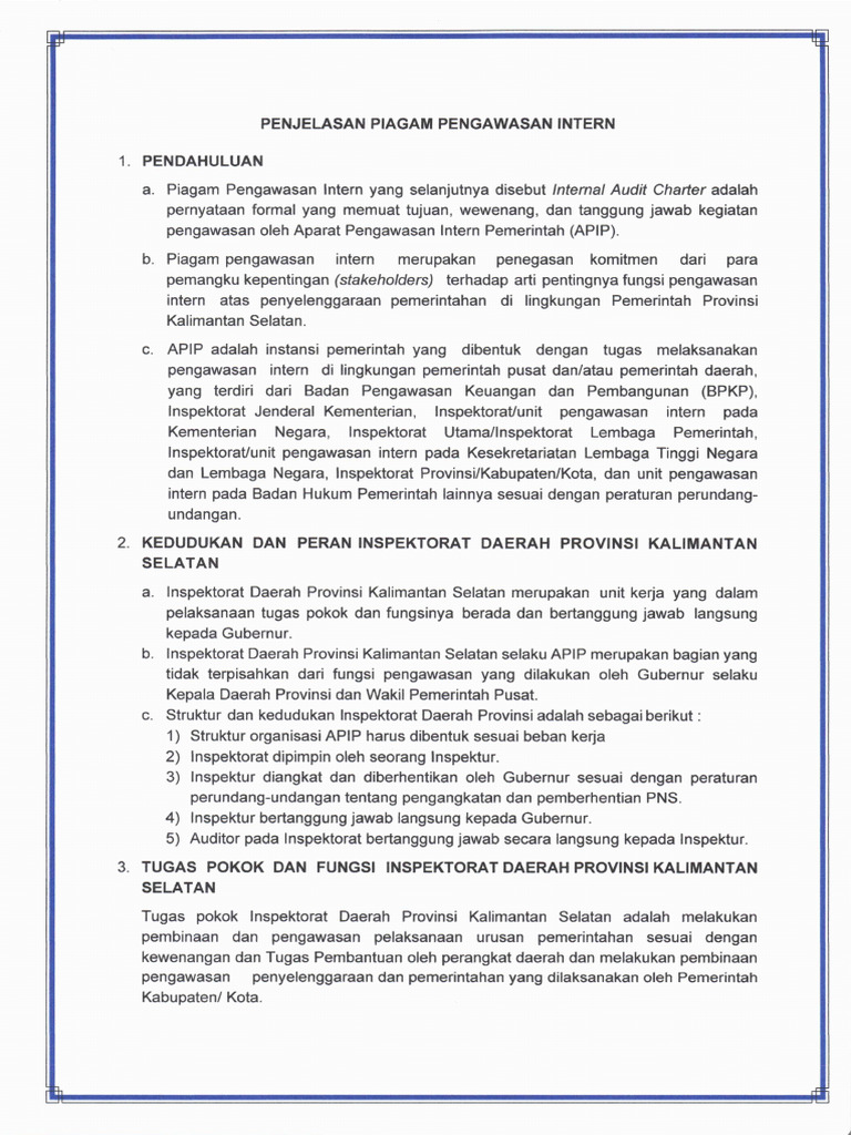 Penjelasan Piagam Pengawasan Intern | PDF