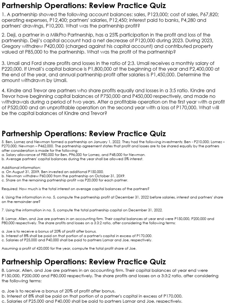 Partnership Operations Practice Quiz | PDF | Economies | Financial ...