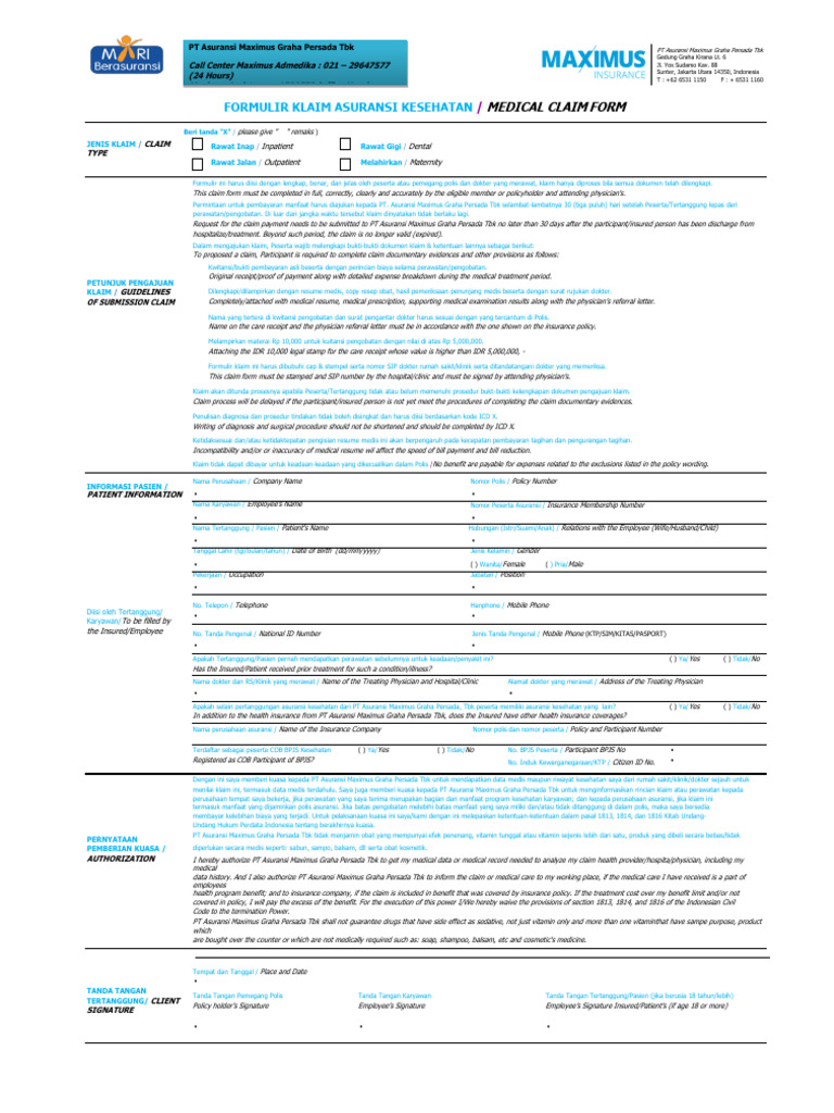 Medical Claim Form Kesehatan Maximus | PDF