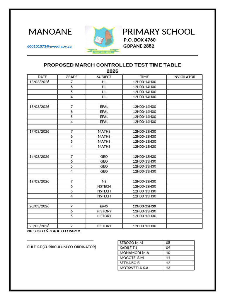March Time Table 2025 | PDF