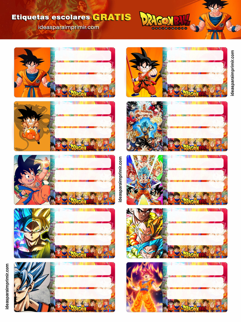 Etiquetas Escolares Dragon Ball Goku Editables Gratis | PDF