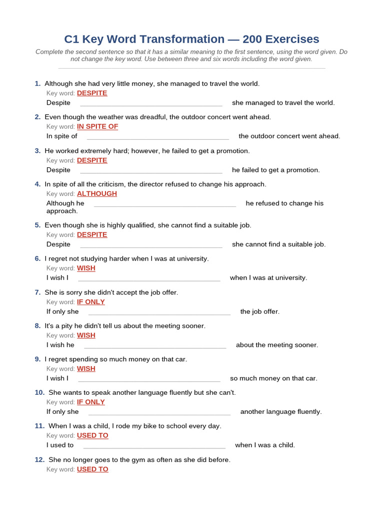 C1 Key Word Transformation - 200 Exercises: Despite | PDF