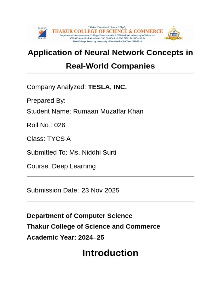 Application of Neural Network Concepts in Real | PDF | Deep Learning ...
