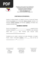 Carta de Residencia Consejo Comunal