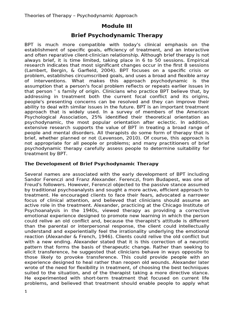 Brief Psychodynamic Therapy | PDF | Psychotherapy | Psychoanalysis