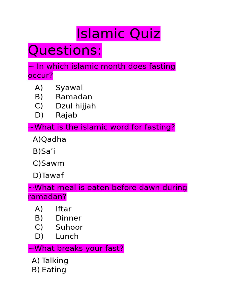 Islamic Quiz Questions | PDF