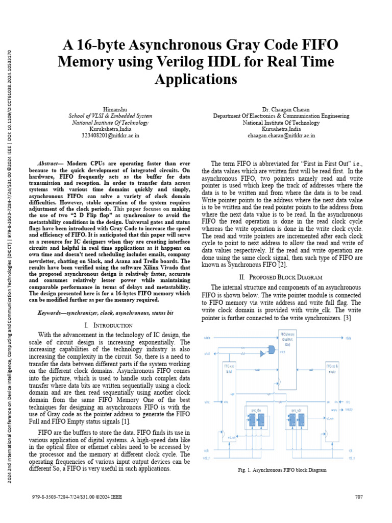 A 16-Byte Asynchronous Gray Code FIFO Memory Using Verilog HDL For Real ...