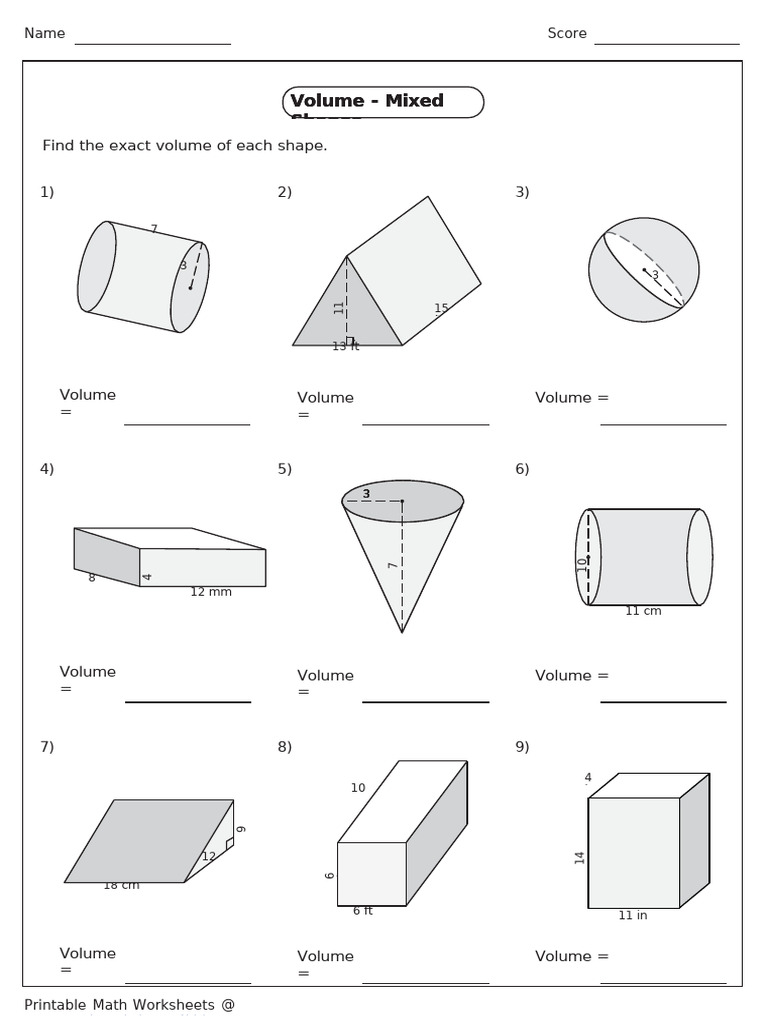 Main Volume Mixed Shapes Worksheet With Answers | PDF