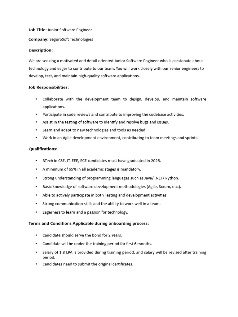 Seguro Junior Software Engineer JD | PDF