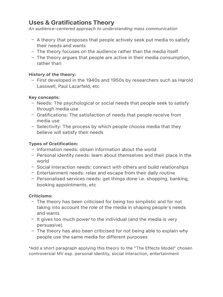 Uses & Gratifications Theory | PDF