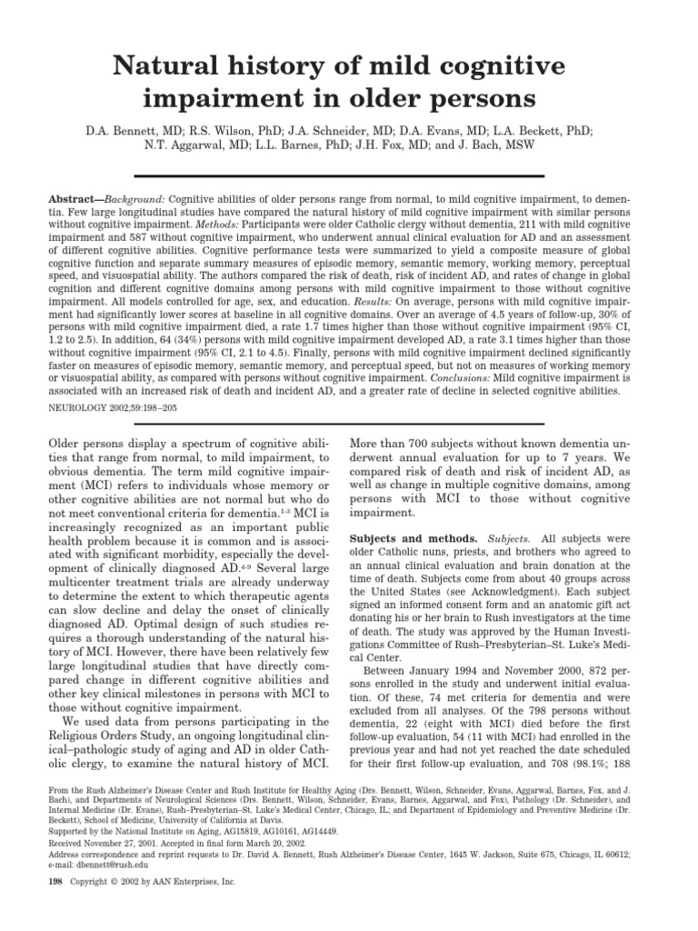 Natural History of Mild Cognitive Impairment in Older Persons | PDF ...