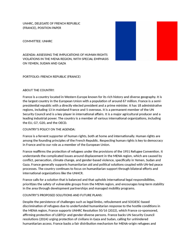 France Position Paper (Sample) | PDF | Refugee | France