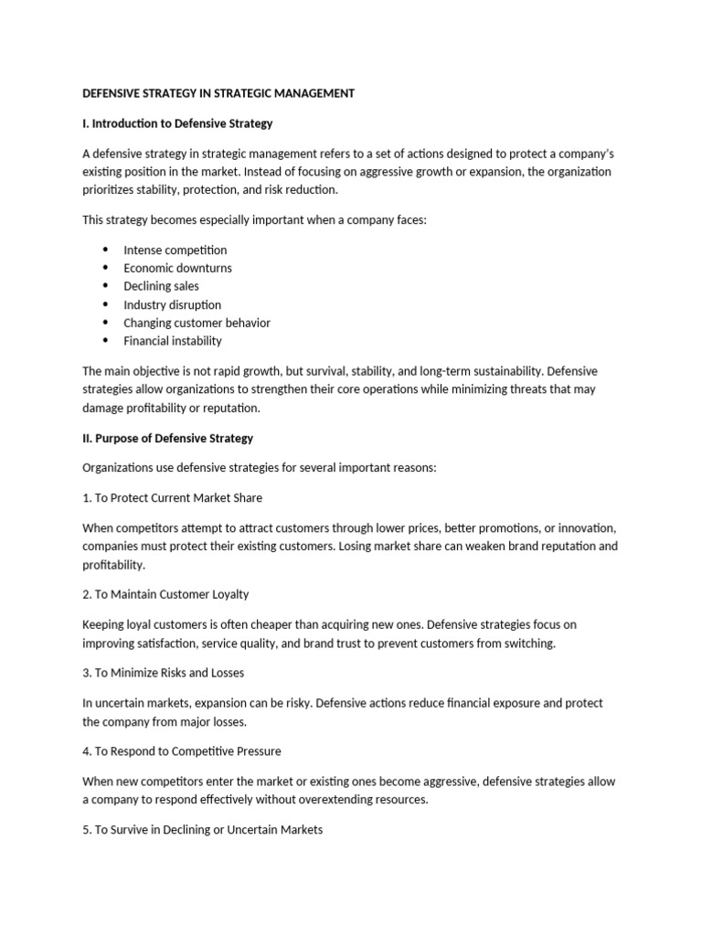 Defensive Strategy | PDF | Brand | Strategic Management