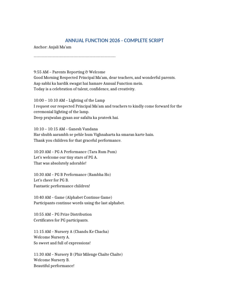 Annual Function Complete Script 2026 | PDF