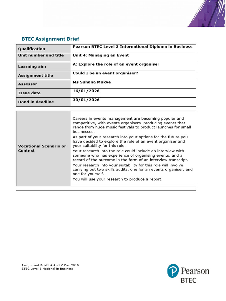 Unit 4 Managing An Event AAB Learning Aim A 16 Jan 2026 | PDF | Cognition
