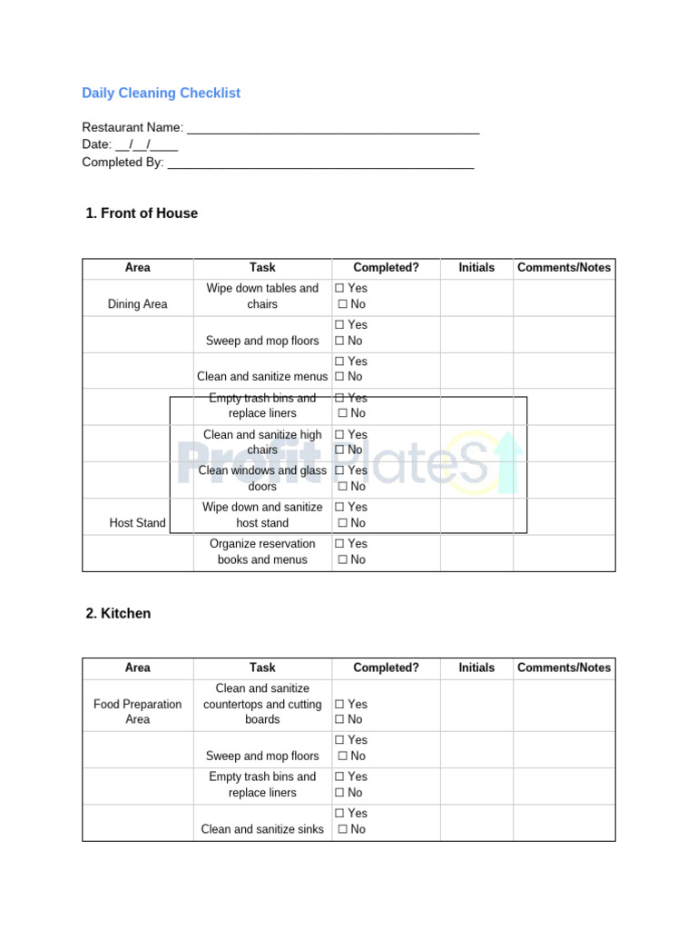 Daily Cleaning Checklist | PDF | Room | Home