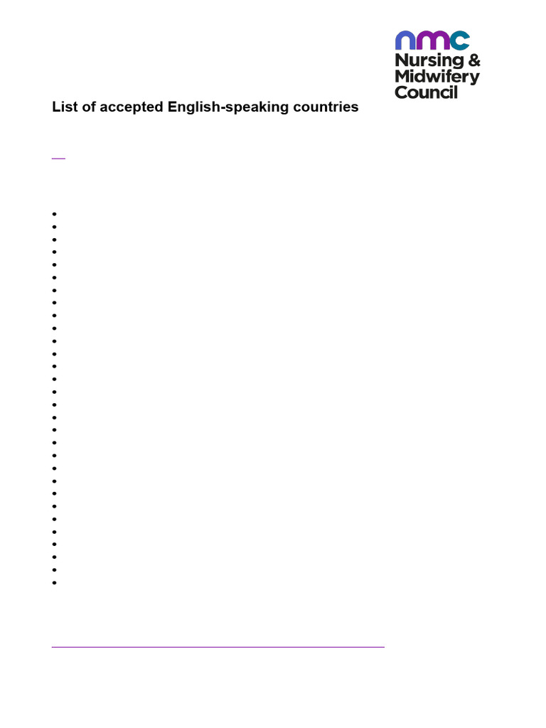 Accepted English Speaking Countries | PDF
