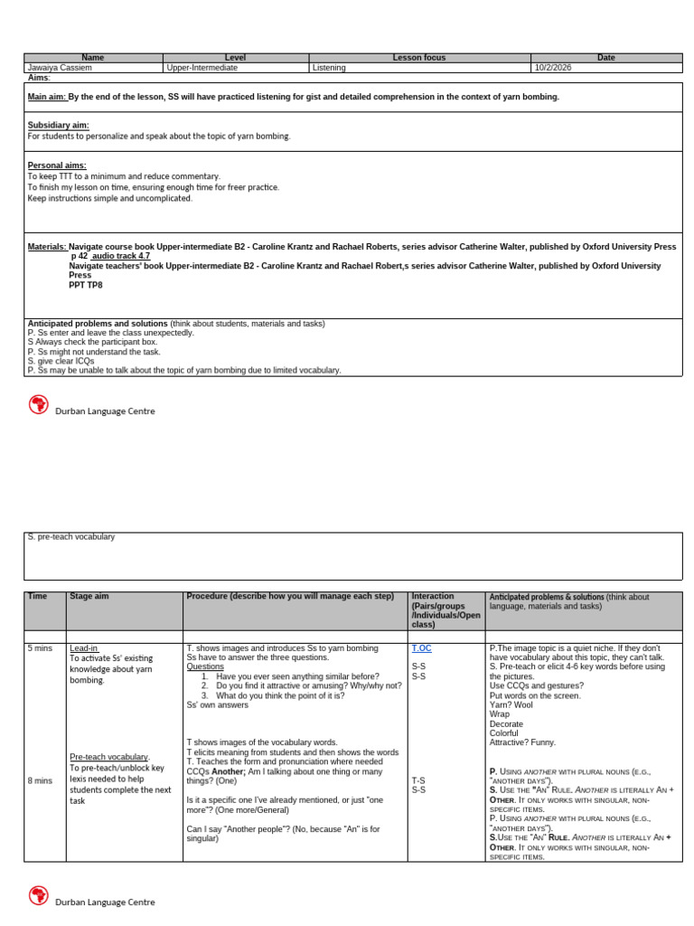 Lesson Plan - Template TP8 (1) Final at Last | PDF | Stress ...