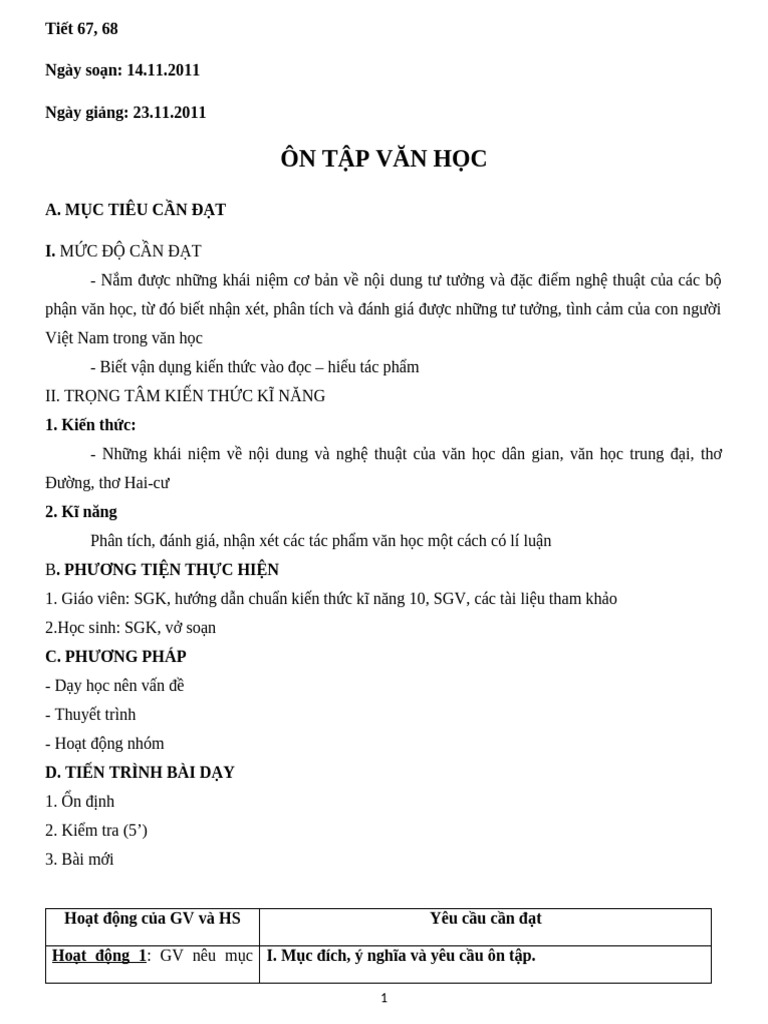 Tiết 67. On Tap Van Hoc | PDF