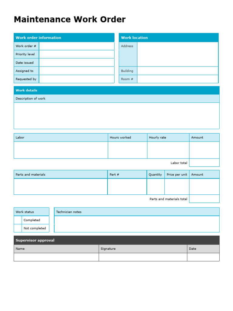 Maintenance Work Order Template | PDF