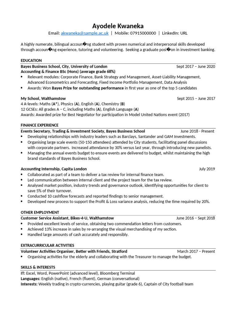 CV Example Aspirational | PDF