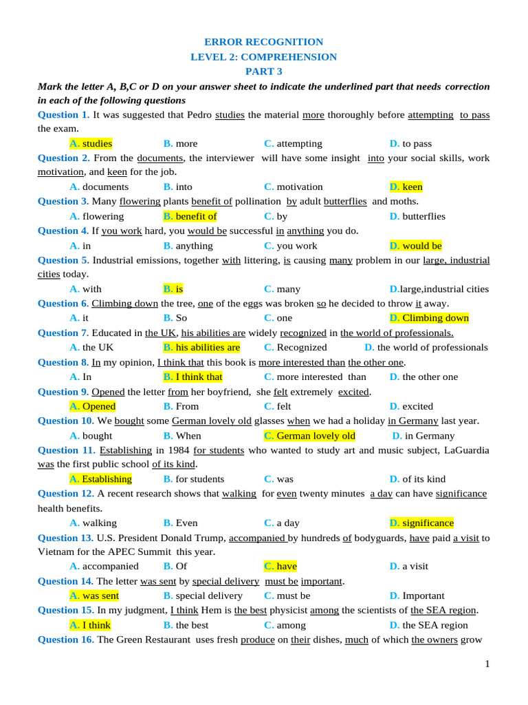 Error Recognition Level 2 Part 3-Sts | PDF