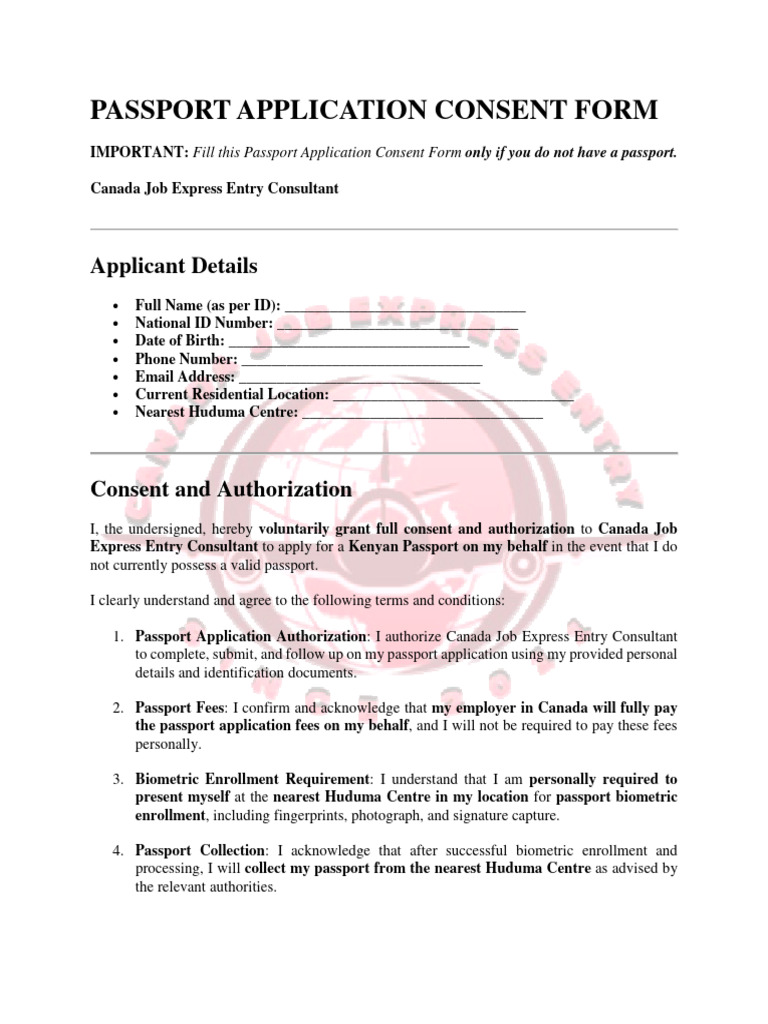 Passport Application Consent Form. | PDF