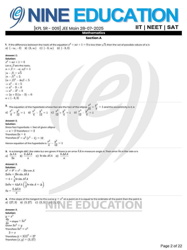 (KPL Sr-009) Jee Main Weekly Test - Solutions | PDF | Atomic Nucleus ...