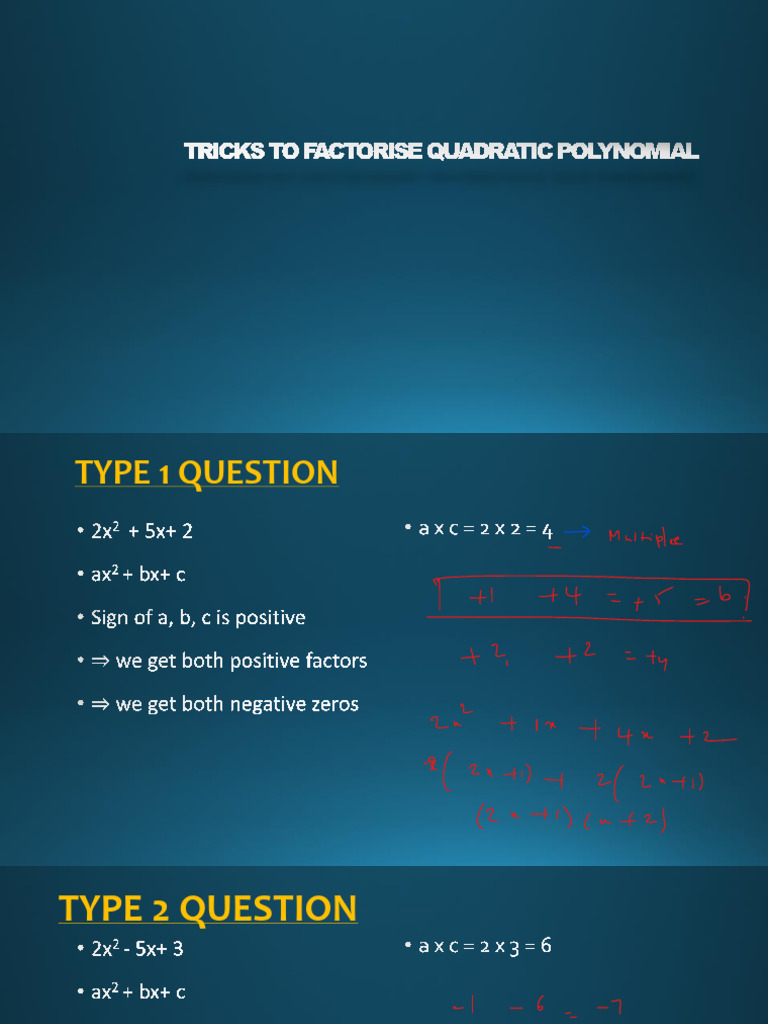 3 Types Factorise Quadratic Polynomial | PDF