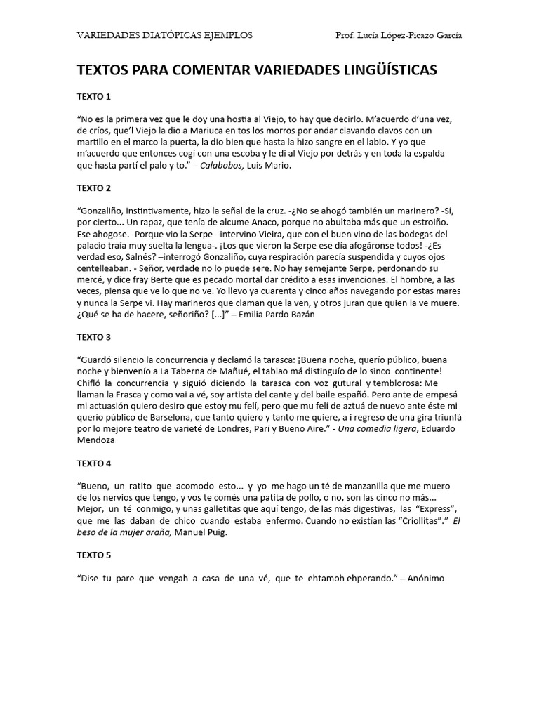 Textos para Comentar Variedades Lingüísticas | PDF