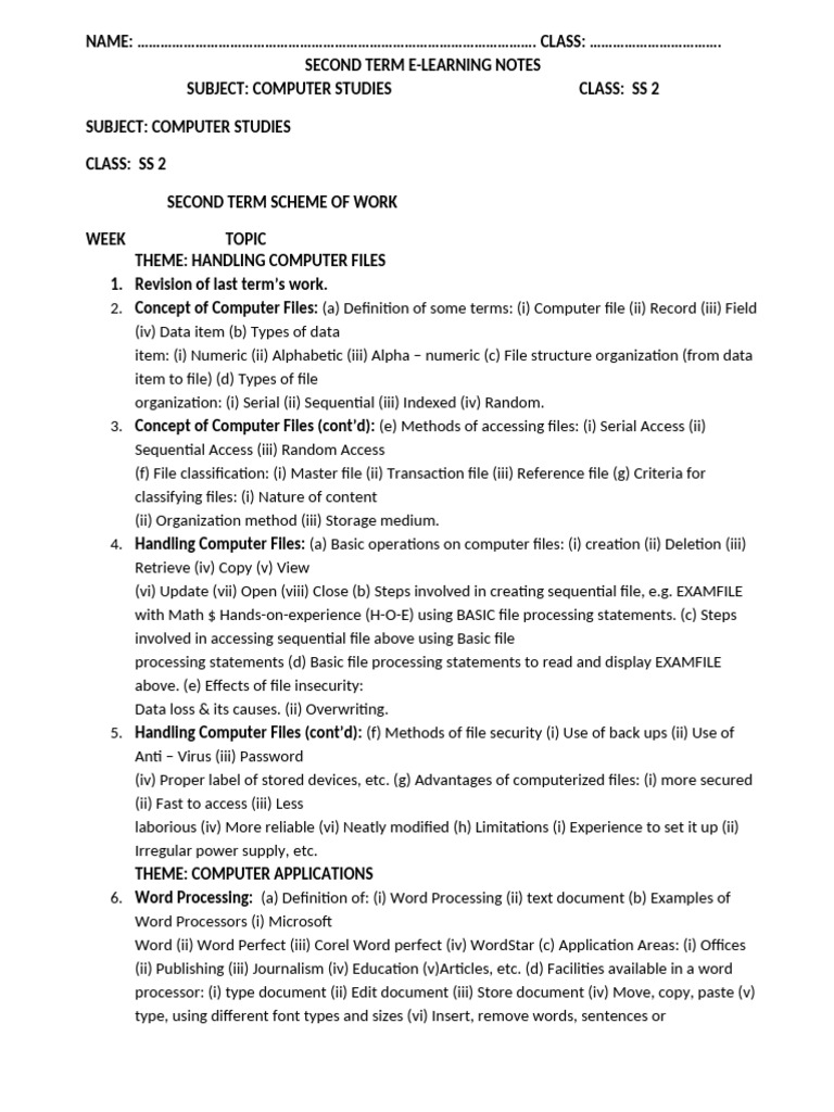 Computer Science Ss 2 2nd Term Rev | PDF | Software Testing | Computer File